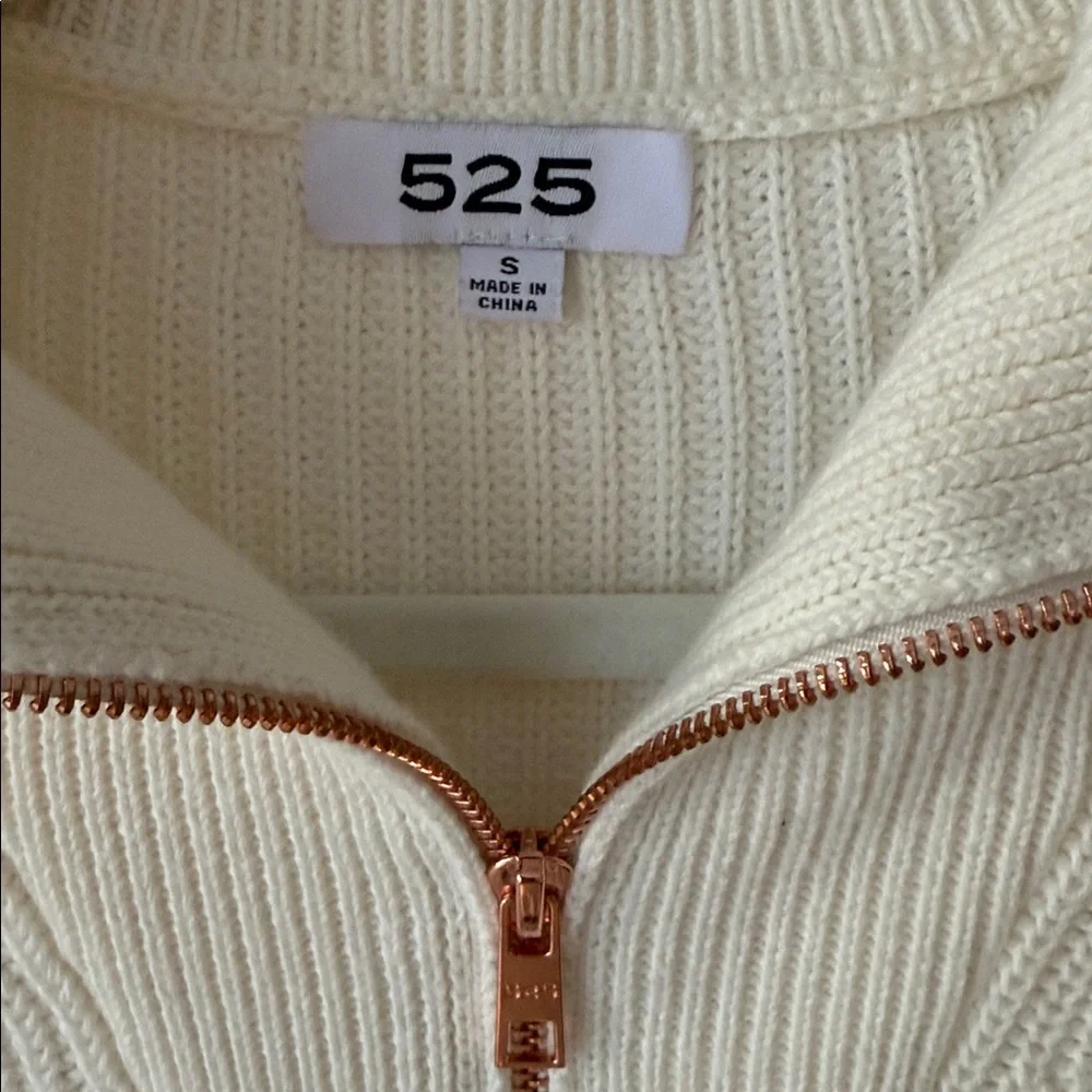 525 America Ivory Cable Knit Fold Collar Half Zip Drop Puff Sleeve Sweater S - Picture 5 of 11